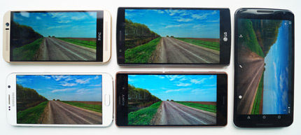 фото LG G4, Samsung Galaxy S6, HTC One M9, Nexus 6, Sony Xperia Z3 сравнение дисплеев