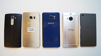 фото LG G4, Samsung Galaxy S6 Edge+, HTC One M9+, Samsung Galaxy Note 5, Sony Xperia Z5 сравнение оборотная сторона