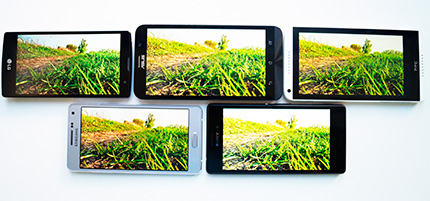 фото Sony Xperia M4 Aqua, Samsung Galaxy A5, HTC Desire 816g, LG Magna, Asus Zenfone 2 сравнение дисплеев